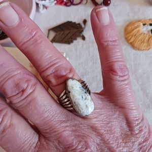 Sterling Silver Ring with White Buffalo Turquoise Stone